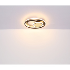 Stropní svítidlo, kov vzhled dřeva, hliník černý matný, akryl satinovaný, silikon bílý, ø:345mm, V:60mm, včetně LED 24W 230V, zdroj 3000lm, výstup 1000lm, 3000K