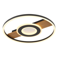 Stropní svítidlo, kov vzhled dřeva, kov černý, hliník černý matný, akryl bílý, akrylové křišťály čiré, ø:405mm, H:55mm, včetně LED 24W 230V, zdroj 3000lm, výstup 800lm, 3000K