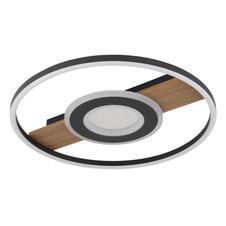 Stropní svítidlo, kov vzhled dřeva, kov černý, hliník černý matný, akryl bílý, akrylové křišťály čiré, ø:405mm, H:55mm, včetně LED 24W 230V, zdroj 3000lm, výstup 800lm, 3000K