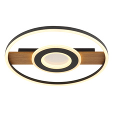 Stropní svítidlo, kov vzhled dřeva, kov černý, hliník černý matný, akryl bílý, akrylové křišťály čiré, ø:405mm, H:55mm, včetně LED 24W 230V, zdroj 3000lm, výstup 800lm, 3000K