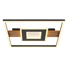 Stropní svítidlo, kov vzhled dřeva, kov černý, hliník černý matný, akryl bílý, akrylové křišťály čiré, DxŠxV:378x378x50mm, včetně LED 24W 230V, zdroj 3000lm, výstup 800lm, 3000K