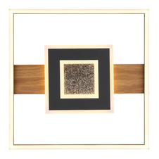 Stropní svítidlo, kov vzhled dřeva, kov černý, hliník černý matný, akryl bílý, akrylové křišťály čiré, DxŠxV:378x378x50mm, včetně LED 24W 230V, zdroj 3000lm, výstup 800lm, 3000K