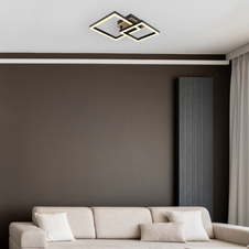 Stropní svítidlo, kov černý, MDF vzhled dřeva tmavý, plast černý, plast bílý, polohovatelné, DxŠxV:420x310x80mm, včetně LED 15W 230V, zdroj 1550lm, výstup 700lm, 3000K