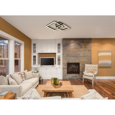 Stropní svítidlo, kov černý, MDF vzhled dřeva tmavý, plast černý, plast bílý, polohovatelné, DxŠxV:420x310x80mm, včetně LED 15W 230V, zdroj 1550lm, výstup 700lm, 3000K