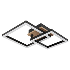 Stropní svítidlo, kov černý, MDF vzhled dřeva tmavý, plast černý, plast bílý, polohovatelné, DxŠxV:420x310x80mm, včetně LED 15W 230V, zdroj 1550lm, výstup 700lm, 3000K