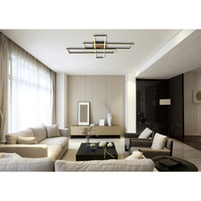 Stropní svítidlo, kov černý, MDF vzhled dřeva tmavý, hliník černý, plast bílý, chrom, polohovatelné, DxŠxV:800x600x100mm, rozměry obdélníků: 13x60cm, včetně LED 40W 230V, 4230lm zdroj, 1650lm výstup, 3000K