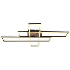 Stropní svítidlo, kov černý, MDF vzhled dřeva tmavý, hliník černý, plast bílý, chrom, polohovatelné, DxŠxV:800x600x100mm, rozměry obdélníků: 13x60cm, včetně LED 40W 230V, 4230lm zdroj, 1650lm výstup, 3000K