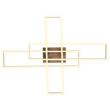 Stropní svítidlo, kov černý, MDF vzhled dřeva tmavý, hliník černý, plast bílý, chrom, polohovatelné, DxŠxV:800x600x100mm, rozměry obdélníků: 13x60cm, včetně LED 40W 230V, 4230lm zdroj, 1650lm výstup, 3000K