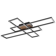 Stropní svítidlo, kov černý, MDF vzhled dřeva tmavý, hliník černý, plast bílý, chrom, polohovatelné, DxŠxV:800x600x100mm, rozměry obdélníků: 13x60cm, včetně LED 40W 230V, 4230lm zdroj, 1650lm výstup, 3000K