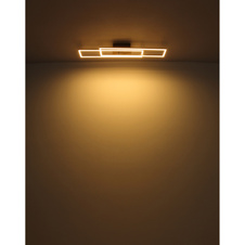 Stropní svítidlo, kov černý, MDF vzhled dřeva tmavý, hliník černý, plast bílý, chrom, polohovatelné, DxŠxV:800x600x100mm, rozměry obdélníků: 13x60cm, včetně LED 40W 230V, 4230lm zdroj, 1650lm výstup, 3000K