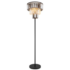 Stojací svítidlo, kov černý matný, skleněné křišťály kouřové, čiré, kabel PVC černý, vypínač na kabelu, ø:400mm, V:1600mm, délka kabelu 1800mm, bez žárovek 3xE27, max. 40W 230V