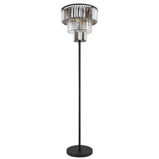Stojací svítidlo, kov černý matný, skleněné křišťály kouřové, čiré, kabel PVC černý, vypínač na kabelu, ø:400mm, V:1600mm, délka kabelu 1800mm, bez žárovek 3xE27, max. 40W 230V
