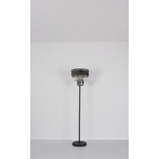 Stojací svítidlo, kov černý matný, skleněné křišťály kouřové, čiré, kabel PVC černý, vypínač na kabelu, ø:400mm, V:1600mm, délka kabelu 1800mm, bez žárovek 3xE27, max. 40W 230V