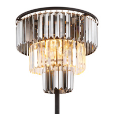 Stojací svítidlo, kov černý matný, skleněné křišťály kouřové, čiré, kabel PVC černý, vypínač na kabelu, ø:400mm, V:1600mm, délka kabelu 1800mm, bez žárovek 3xE27, max. 40W 230V