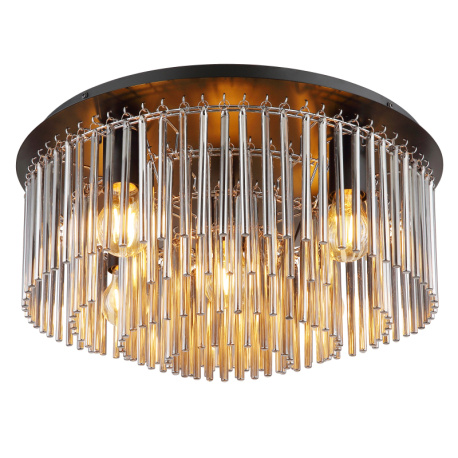 Stropní svítidlo, kov černý, chrom, skleněné tyče kouřové barvy, ø:500mm, V:250mm, bez žárovek 5xE27, max. 60W 230V