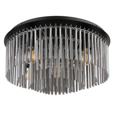 Stropní svítidlo, kov černý, chrom, skleněné tyče kouřové barvy, ø:500mm, V:250mm, bez žárovek 5xE27, max. 60W 230V