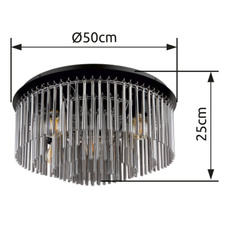 Stropní svítidlo, kov černý, chrom, skleněné tyče kouřové barvy, ø:500mm, V:250mm, bez žárovek 5xE27, max. 60W 230V