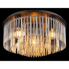 Stropní svítidlo, kov černý, chrom, skleněné tyče kouřové barvy, ø:500mm, V:250mm, bez žárovek 5xE27, max. 60W 230V