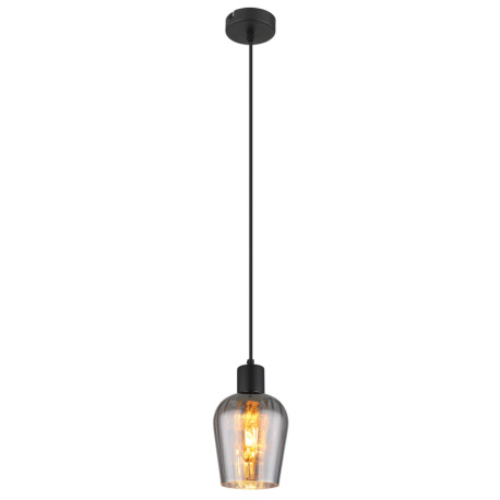 Závěsné svítidlo, kov černý, sklo kouřové barvy, kabel PVC černý, výškově nastavitelné, ø:135mm, V:1500mm, bez žárovky 1xE27, max. 40W 230V