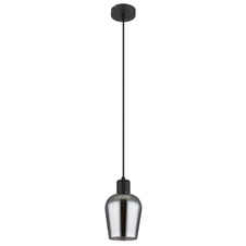Závěsné svítidlo, kov černý, sklo kouřové barvy, kabel PVC černý, výškově nastavitelné, ø:135mm, V:1500mm, bez žárovky 1xE27, max. 40W 230V