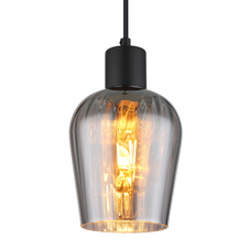 Závěsné svítidlo, kov černý, sklo kouřové barvy, kabel PVC černý, výškově nastavitelné, ø:135mm, V:1500mm, bez žárovky 1xE27, max. 40W 230V