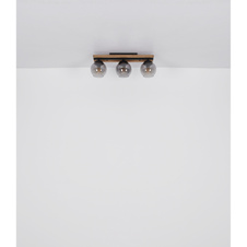 Stropní svítidlo, černý matný kov, tmavě hnědé dřevo, sklo kouřové barvy, DxŠxV:600x150x205mm, bez žárovek 3xE27, Max. 25W 230V
