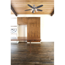 Stropní ventilátor, chrom, nikl matný, sklo bílé, MDF buk, MDF grafit, 3 rychlosti, 2 směry otáčení, tahový vypínač, Ø130cm, V:50cm, bez žárovek 5xE14, max. 40W 230V.