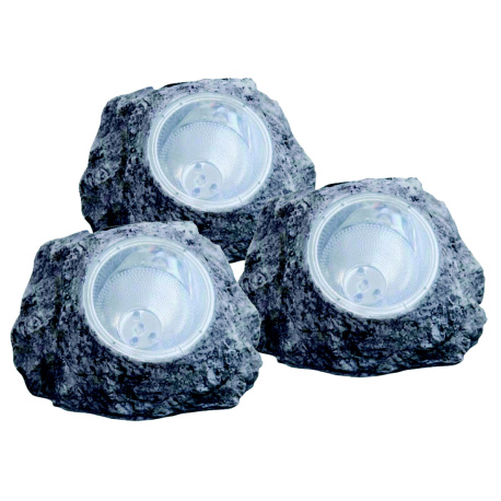 Solární svítidlo, plast šedý, plast průhledný, 3ks set, IP44, 1x Ni MH AA 600mAh 1,2V, DxŠxV:150x125x105mm včetně 2xLED 0,06W 3,2V, bílá, 2xLED 0,06W 3,2V, žlutá