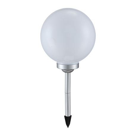 Solární svítidlo plast stříbrná metalíza, plast bílý, součástí balení baterie AA 600mAh 1,2V, IP44, Ø250mm, V:680mm, včetně 4x LED 0,06W 3,2V, bílá