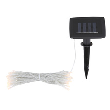 Solární světelný řetěz plast černý, plast průhledný, součástí balení baterie AA 300mAh 1,2V, IP44, kabel od. Solární panel pro 1. LED 3m, rozteč LED 15cm, DxŠxV: 10000x4x50mm, délka kabelu 3000mm, vč.50x LED 0,06W 3,2V, 3000K