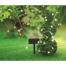 Solární světelný řetěz plast černý, plast průhledný, součástí balení baterie AA 300mAh 1,2V, IP44, kabel od. Solární panel pro 1. LED 3m, rozteč LED 15cm, DxŠxV: 10000x4x50mm, délka kabelu 3000mm, vč.50x LED 0,06W 3,2V, 3000K