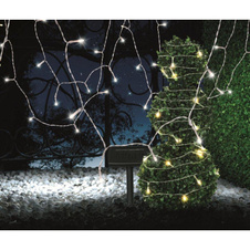 Solární světelný řetěz plast černý, plast průhledný, součástí balení baterie AA 300mAh 1,2V, IP44, kabel od. Solární panel pro 1. LED 3m, rozteč LED 15cm, DxŠxV: 10000x4x50mm, délka kabelu 3000mm, vč.50x LED 0,06W 3,2V, 3000K