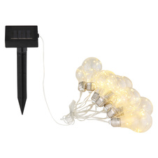 Solární řetěz plast stříbrno-šedý, plast čirý, součástí balení baterie AA 600mAh 1,2V, IP44, světelný řetěz 10 žárovek, 2 úrovně zábleskové/trvalé, DxŠxV:3800x58x100mm, délka kabelu 2000mm, vč.10x LED 0,3W 3002K, vč. teplá bílá