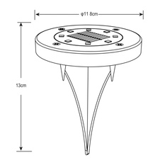 Solární svítidlo, nerezová ocel, plast, černá, 2-set, se zapichovacím hrotem, IP44, vypínač, včetně baterie 1xAA 300mAh 1,2V, Ø118, V:130, včetně 8xLED 0.1W 3V, bílá.