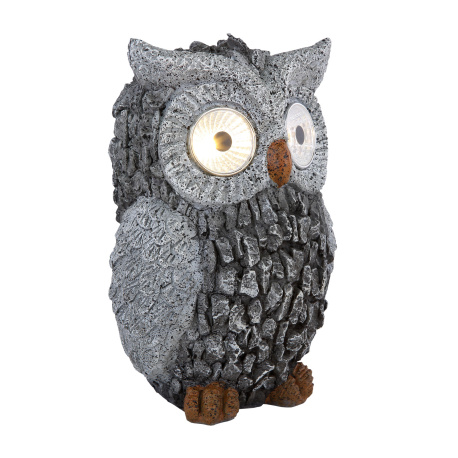 Solární svítidlo plast šedý, sova, IP44, vč. baterie 1xAA200mAh, DxŠxV:135x115x195mm, vč. 2xLED 0,06W 3V