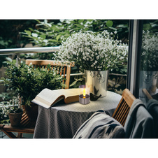 Solární svítidlo nerez, čirý plast, vypínač, efekt hořícího ohně, součástí baterie 1xAAA 100mAh 1,2V, IP44, Ø75mm, V:110mm, vč. LED 0,06W 3,2V, 1800K