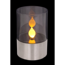 Solární svítidlo nerez, čirý plast, vypínač, efekt hořícího ohně, součástí baterie 1xAAA 100mAh 1,2V, IP44, Ø75mm, V:110mm, vč. LED 0,06W 3,2V, 1800K