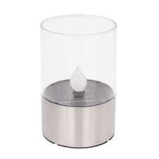 Solární svítidlo nerez, čirý plast, vypínač, efekt hořícího ohně, součástí baterie 1xAAA 100mAh 1,2V, IP44, Ø75mm, V:110mm, vč. LED 0,06W 3,2V, 1800K