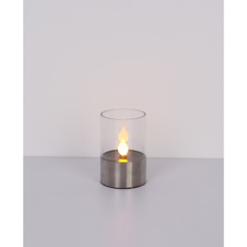 Solární svítidlo nerez, čirý plast, vypínač, efekt hořícího ohně, součástí baterie 1xAAA 100mAh 1,2V, IP44, Ø75mm, V:110mm, vč. LED 0,06W 3,2V, 1800K