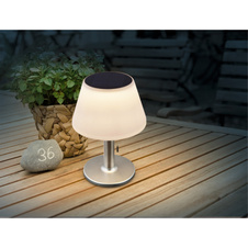 Solární svítidlo nerez, bílý plast, řetízkový tahový spínač, součástí balení baterie CR18650 1500mAh 3,7V, IP44, Ø195mm, V:280mm, vč.10x LED 0,2W 5V, 3000K, teplá bílá