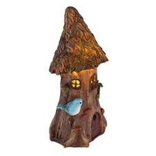 Solární svítidlo plast hnědý, zelený, vypínač, baterie součástí V40H 40mAh 1,2V, IP44, kmen stromu - domeček, DxŠxV:115x100x230mm, vč.LED 0,06W 3V, 3000K