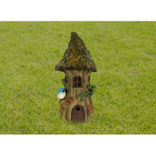 Solární svítidlo plast hnědý, zelený, vypínač, baterie součástí V40H 40mAh 1,2V, IP44, kmen stromu - domeček, DxŠxV:115x100x230mm, vč.LED 0,06W 3V, 3000K