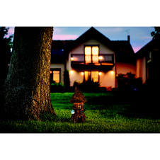 Solární svítidlo plast hnědý, zelený, vypínač, baterie součástí V40H 40mAh 1,2V, IP44, kmen stromu - domeček, DxŠxV:115x100x230mm, vč.LED 0,06W 3V, 3000K