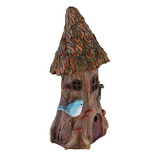 Solární svítidlo plast hnědý, zelený, vypínač, baterie součástí V40H 40mAh 1,2V, IP44, kmen stromu - domeček, DxŠxV:115x100x230mm, vč.LED 0,06W 3V, 3000K