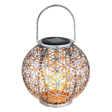 Solární svítidlo kov stříbrné barvy, starožitnost, součástí balení baterie AA 300mAh 1,2V, IP44, koule s ozdobným děrováním, k zavěšení nebo postavení, Ø200mm, V:290mm, vč. LED 0,06W 3V, 3000K