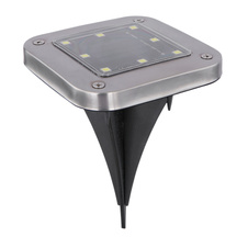 Solární svítidlo, ocel, plast černý, průhledný, IP44, tvar čtverce, se zapichovacím hrotem, 1xAA 300mAh 1,2V, DxŠxV:100x100x130mm, 2ks v balení, včetně 8xLED 0.1W 3V, bílé