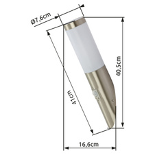 Venkovní svítidlo, nerezová ocel, plast bílý, IP44, senzor: 90°, dosah: 2-8m, Ø8cm, V:41cm, H:17cm, bez žárovky 1xE27, max. 30W 230V.