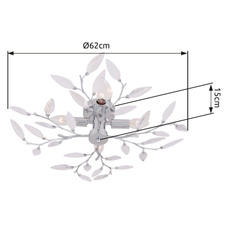 Stropní svítidlo, kov, chrom, akrylové křišťály průhledné a satinované, Ø62cm, V:15cm, bez žárovek 4xE14, max. 40W 230V.