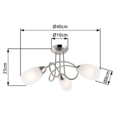Stropní svítidlo, kov, nikl matný, sklo imitace prasknutého skla, Ø40cm, V:25cm, bez žárovek 3xE14, max. 40W 230V.