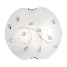 Stropní svítidlo, nikl matný, sklo bílé, K5 křišťály průhledné, Ø40cm, V:11cm, bez žárovek 3xE27, max. ILLU 40W 230V.